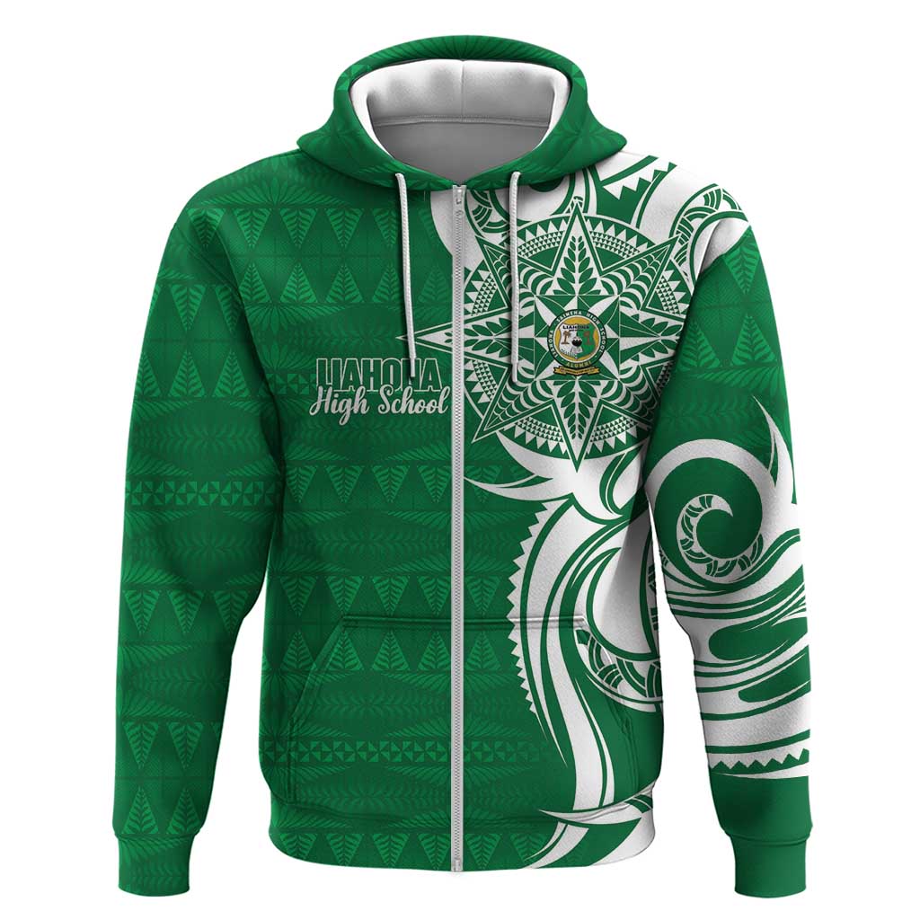 Personalised Liahona - Saineha High School Hoodie Tongan Ngatu Pattern LT14 Zip Hoodie Green - Polynesian Pride