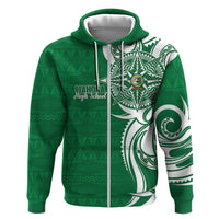 Personalised Liahona - Saineha High School Hoodie Tongan Ngatu Pattern LT14 Zip Hoodie Green - Polynesian Pride