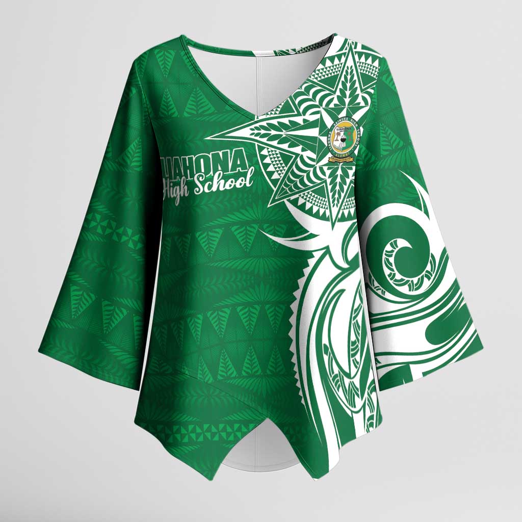 Personalised Liahona - Saineha High School Kimono Sleeve Blouse Tongan Ngatu Pattern LT14 Female Green - Polynesian Pride