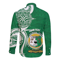 Personalised Liahona - Saineha High School Long Sleeve Button Shirt Tongan Ngatu Pattern LT14 - Polynesian Pride