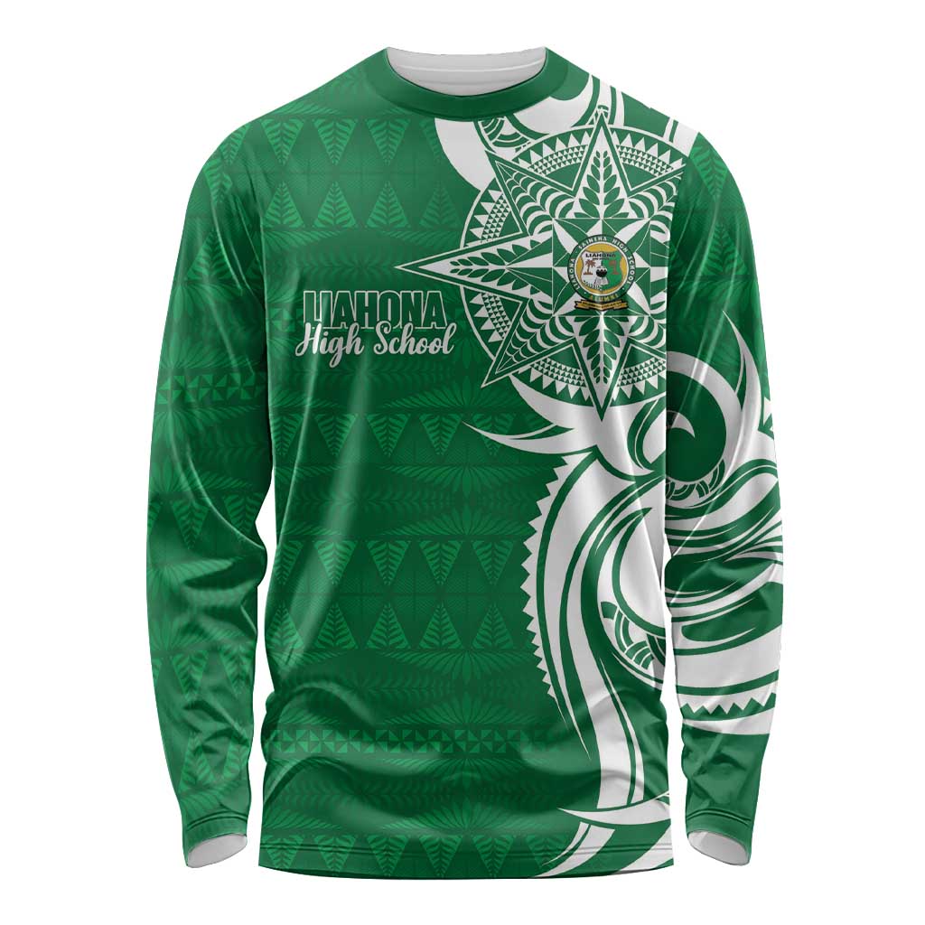 Personalised Liahona - Saineha High School Long Sleeve Shirt Tongan Ngatu Pattern LT14 Unisex Green - Polynesian Pride