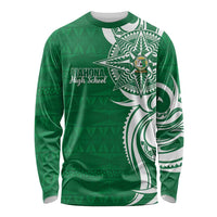 Personalised Liahona - Saineha High School Long Sleeve Shirt Tongan Ngatu Pattern LT14 Unisex Green - Polynesian Pride