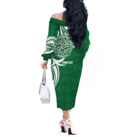 Personalised Liahona - Saineha High School Off The Shoulder Long Sleeve Dress Tongan Ngatu Pattern LT14 - Polynesian Pride