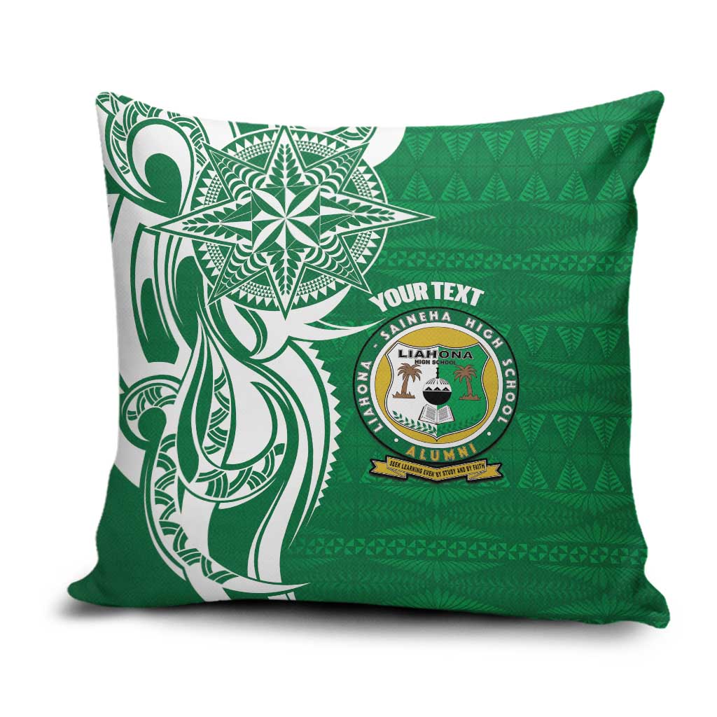 Personalised Liahona - Saineha High School Pillow Cover Tongan Ngatu Pattern LT14 Green - Polynesian Pride