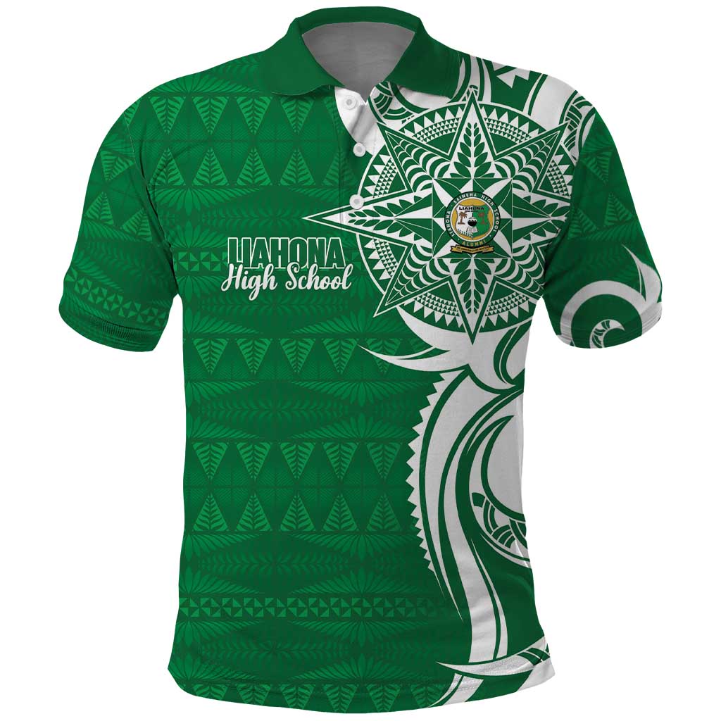 Personalised Liahona - Saineha High School Polo Shirt Tongan Ngatu Pattern LT14 Green - Polynesian Pride