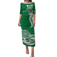 Personalised Liahona - Saineha High School Puletasi Tongan Ngatu Pattern LT14 Long Dress Green - Polynesian Pride