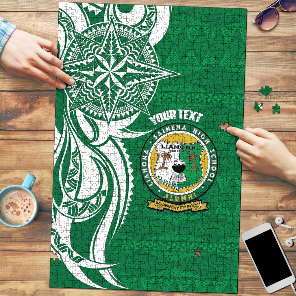 Personalised Liahona - Saineha High School Puzzle Tongan Ngatu Pattern LT14 Green - Polynesian Pride