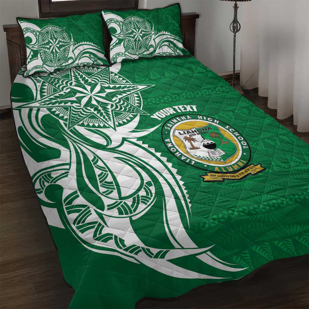 Personalised Liahona - Saineha High School Quilt Bed Set Tongan Ngatu Pattern LT14 Green - Polynesian Pride