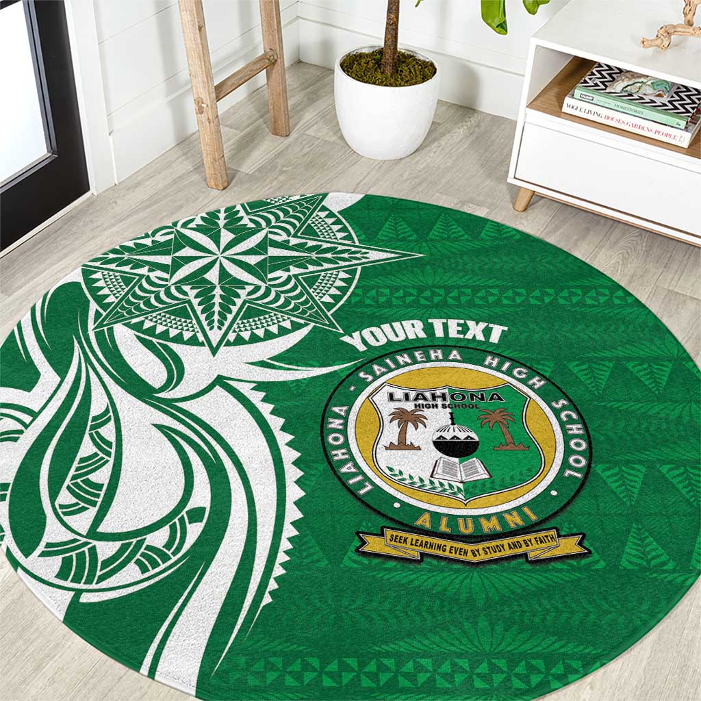 Personalised Liahona - Saineha High School Round Carpet Tongan Ngatu Pattern LT14 Green - Polynesian Pride