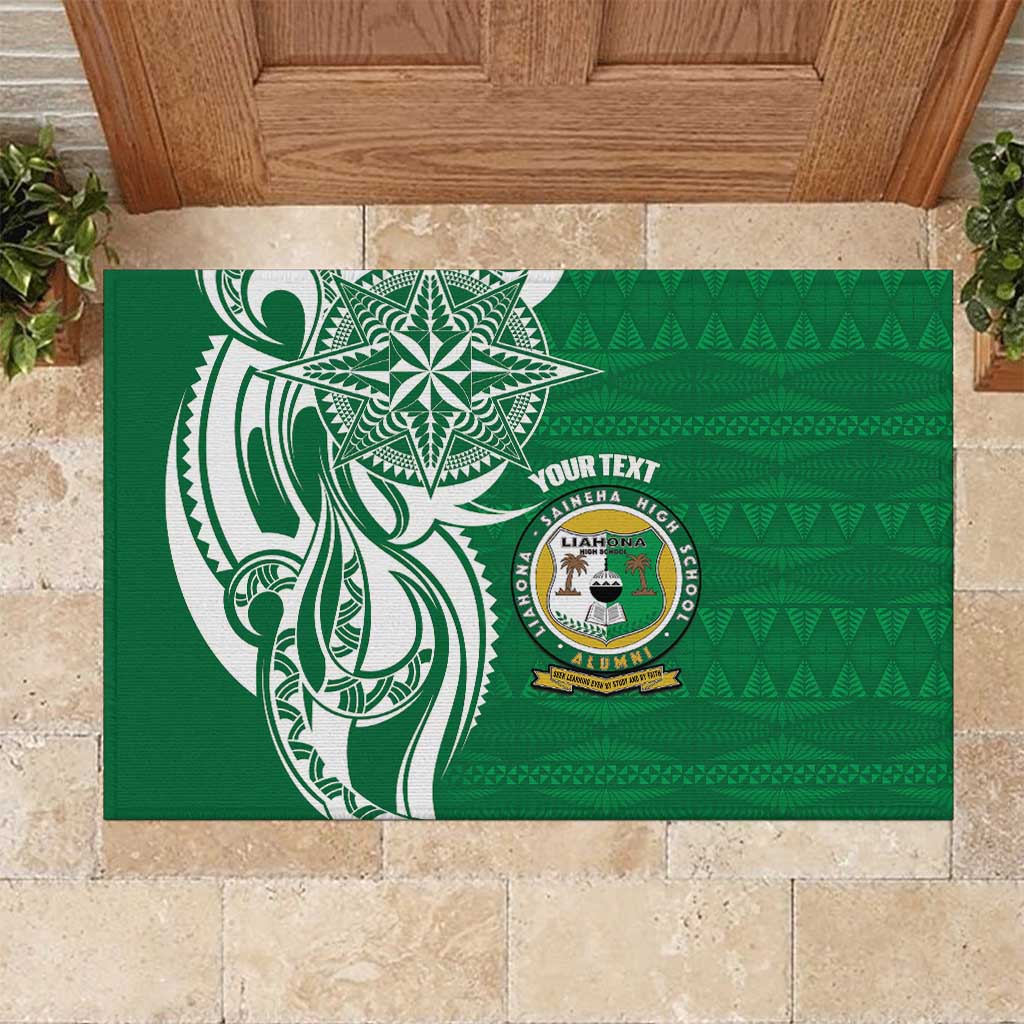 Personalised Liahona - Saineha High School Rubber Doormat Tongan Ngatu Pattern LT14 Green - Polynesian Pride