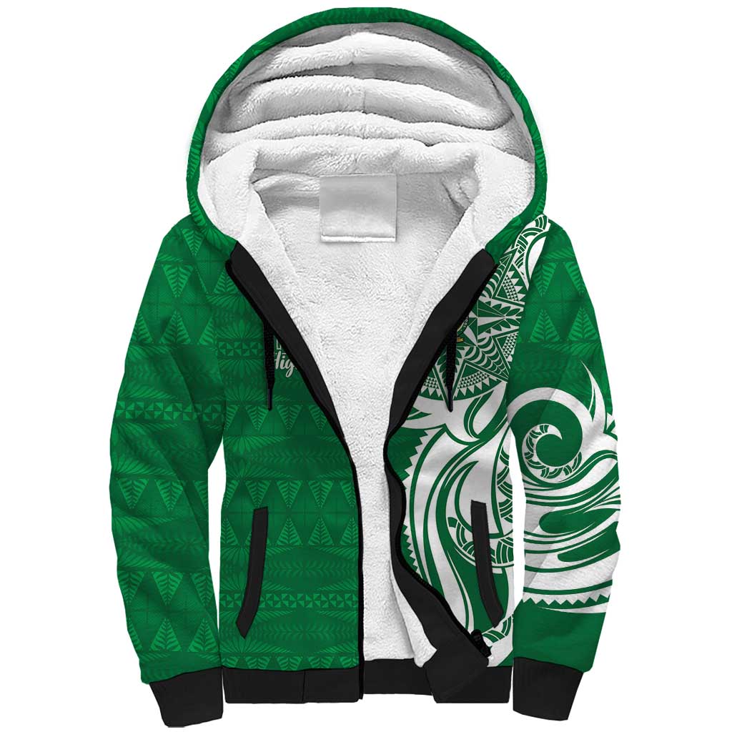 Personalised Liahona - Saineha High School Sherpa Hoodie Tongan Ngatu Pattern LT14 Unisex Green - Polynesian Pride