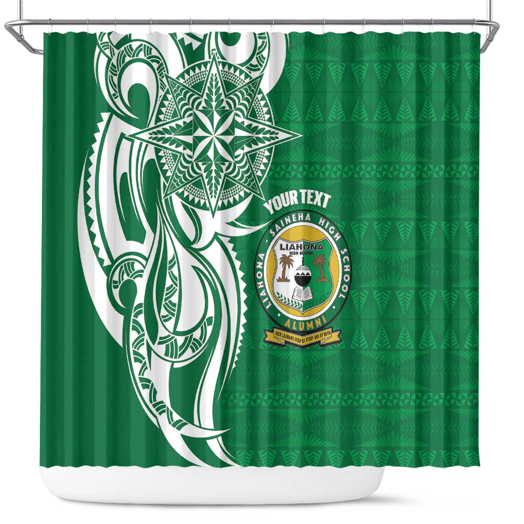 Personalised Liahona - Saineha High School Shower Curtain Tongan Ngatu Pattern LT14 Green - Polynesian Pride