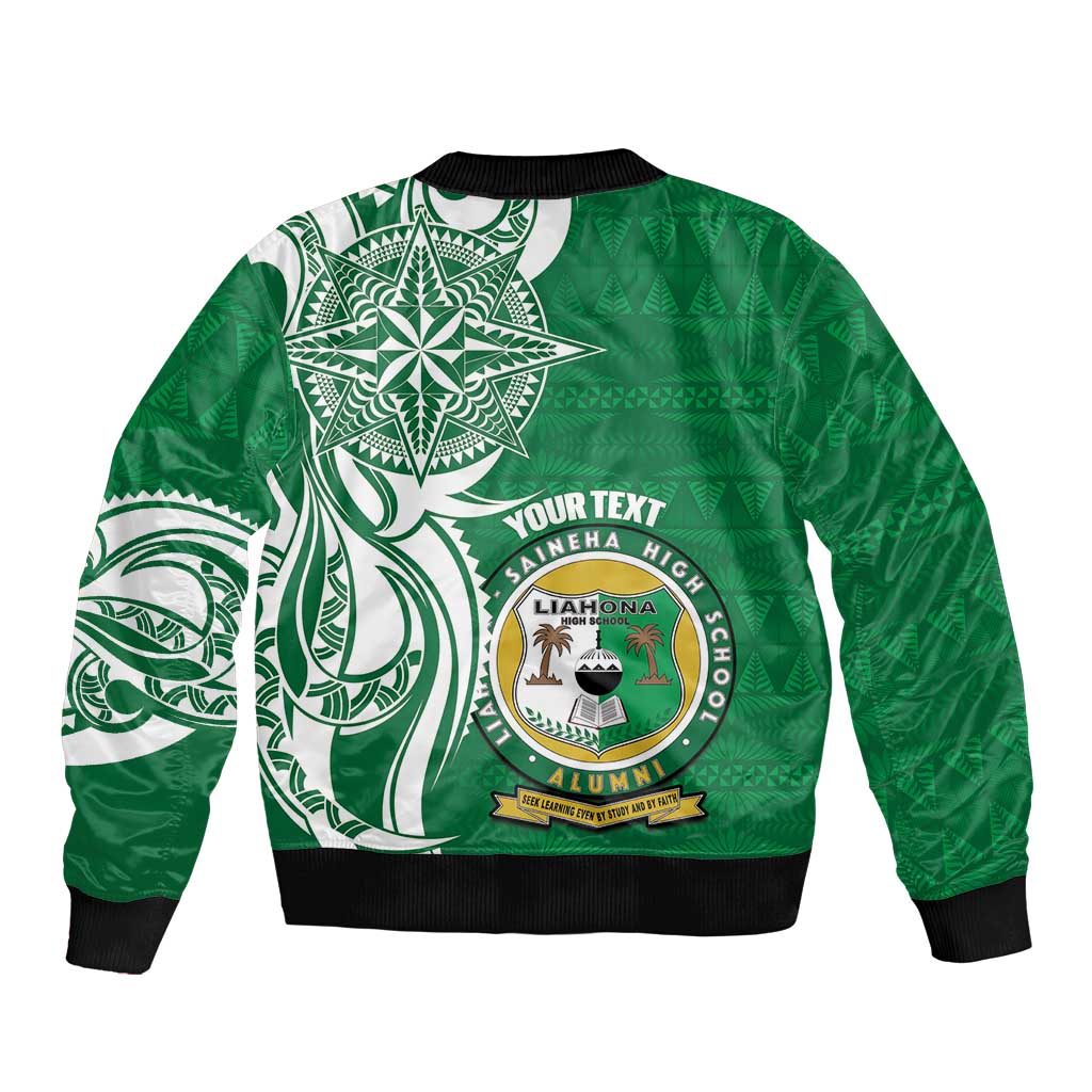 Personalised Liahona - Saineha High School Sleeve Zip Bomber Jacket Tongan Ngatu Pattern LT14 - Polynesian Pride