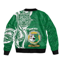 Personalised Liahona - Saineha High School Sleeve Zip Bomber Jacket Tongan Ngatu Pattern LT14 - Polynesian Pride