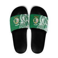 Personalised Liahona - Saineha High School Slide Sandals Tongan Ngatu Pattern LT14 Green - Polynesian Pride