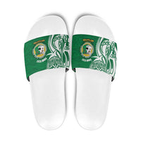 Personalised Liahona - Saineha High School Slide Sandals Tongan Ngatu Pattern LT14 Green - Polynesian Pride