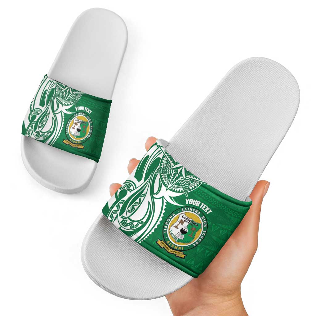 Personalised Liahona - Saineha High School Slide Sandals Tongan Ngatu Pattern LT14 - Polynesian Pride