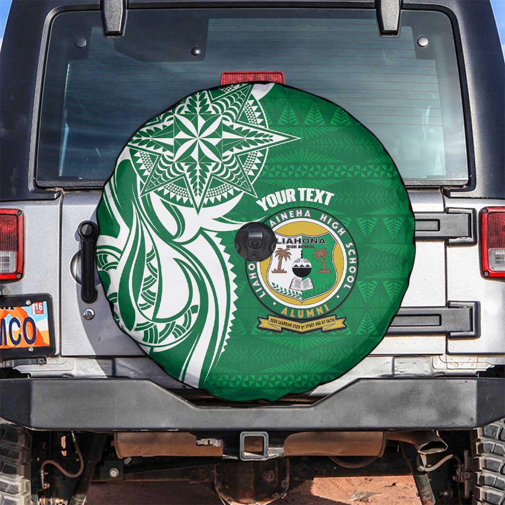 Personalised Liahona - Saineha High School Spare Tire Cover Tongan Ngatu Pattern LT14 Green - Polynesian Pride