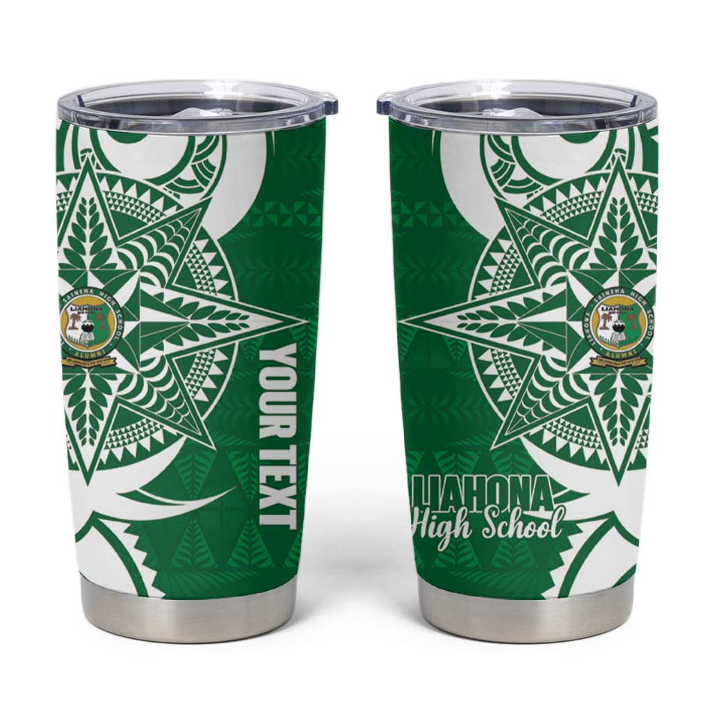 Personalised Liahona - Saineha High School Tumbler Cup Tongan Ngatu Pattern LT14 Green - Polynesian Pride