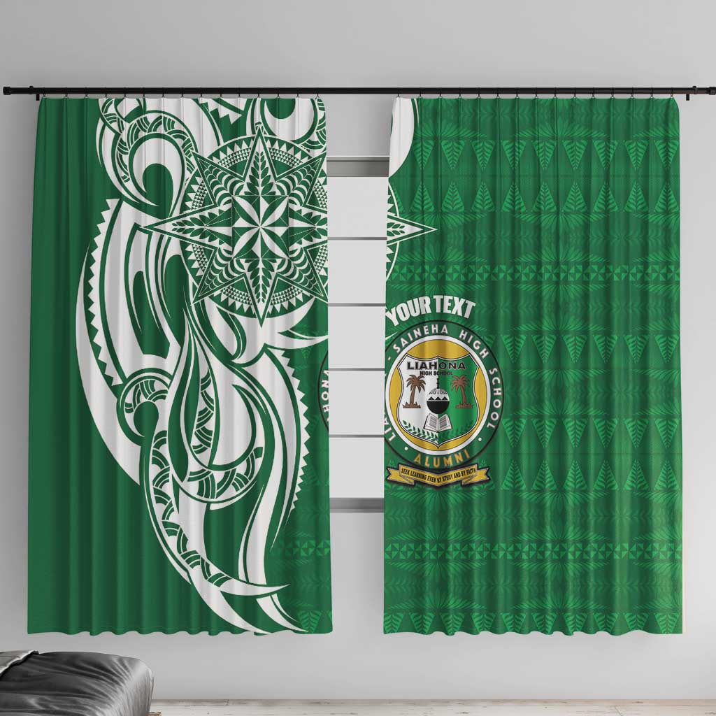 Personalised Liahona - Saineha High School Window Curtain Tongan Ngatu Pattern LT14 With Hooks Green - Polynesian Pride