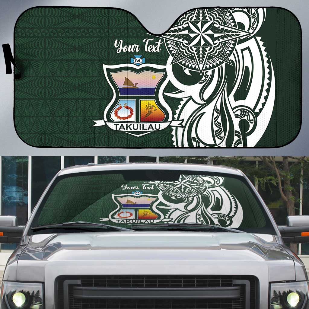 Personalised Tonga Takuilau College Auto Sun Shade Est 1975 Tongan Ngatu Pattern LT14 Green - Polynesian Pride