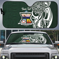 Personalised Tonga Takuilau College Auto Sun Shade Est 1975 Tongan Ngatu Pattern LT14 Green - Polynesian Pride