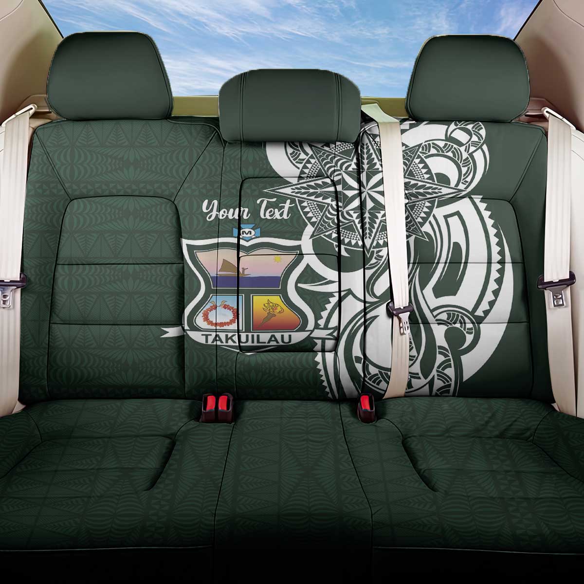 Personalised Tonga Takuilau College Back Car Seat Cover Est 1975 Tongan Ngatu Pattern LT14 One Size Green - Polynesian Pride