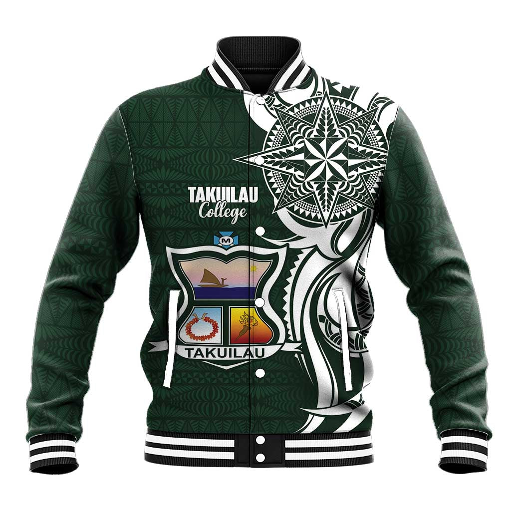 Personalised Tonga Takuilau College Baseball Jacket Est 1975 Tongan Ngatu Pattern LT14 Unisex Green - Polynesian Pride