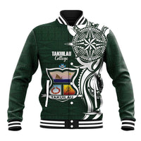 Personalised Tonga Takuilau College Baseball Jacket Est 1975 Tongan Ngatu Pattern LT14 Unisex Green - Polynesian Pride