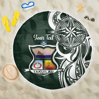 Personalised Tonga Takuilau College Beach Blanket Est 1975 Tongan Ngatu Pattern LT14 One Size 150cm Green - Polynesian Pride