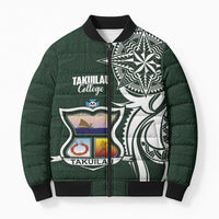 Personalised Tonga Takuilau College Bomber Puffer Jacket Est 1975 Tongan Ngatu Pattern LT14 Unisex Green - Polynesian Pride