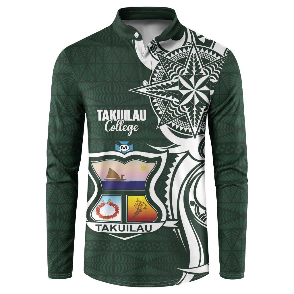 Personalised Tonga Takuilau College Button Sweatshirt Est 1975 Tongan Ngatu Pattern LT14 Green - Polynesian Pride