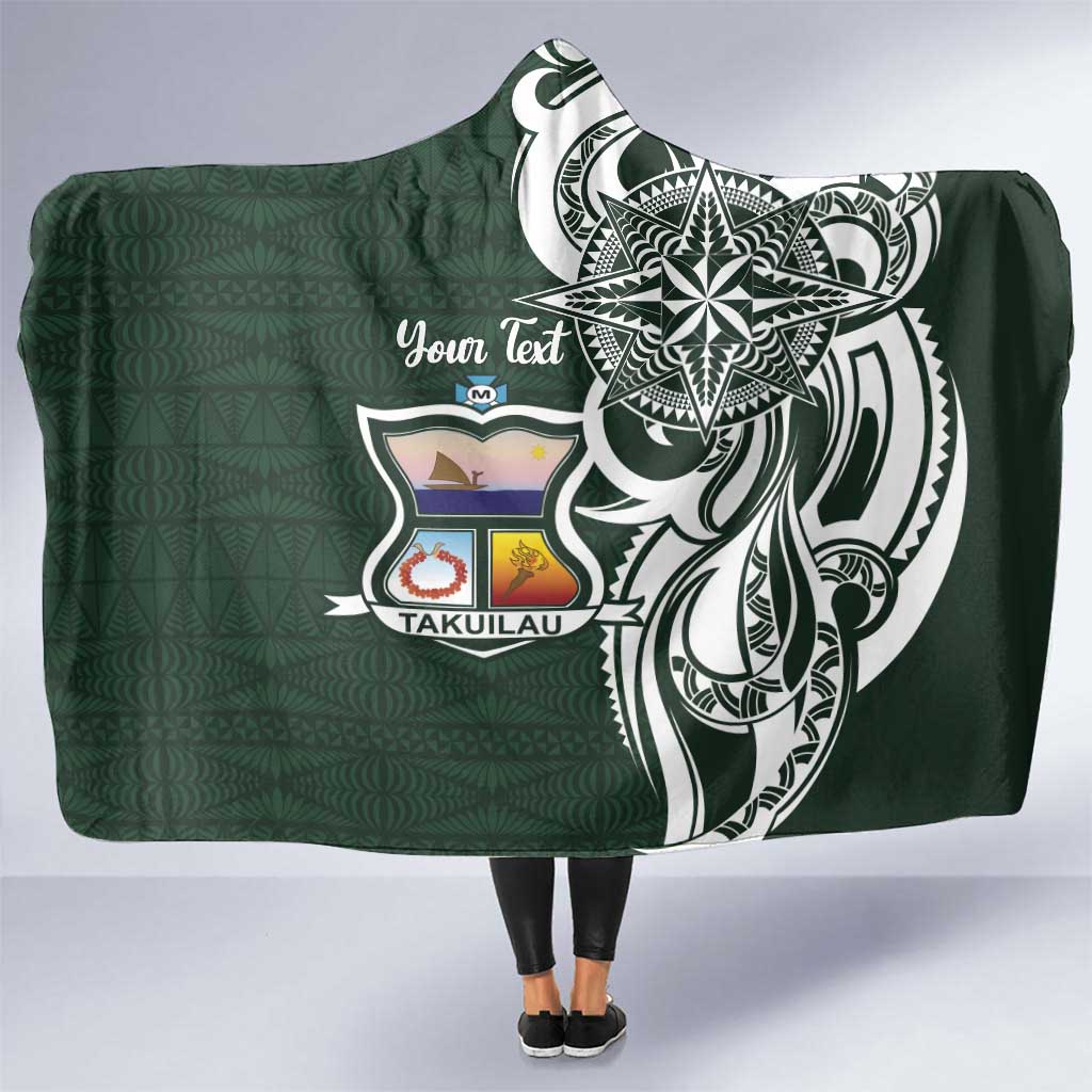 Personalised Tonga Takuilau College Hooded Blanket Est 1975 Tongan Ngatu Pattern LT14 One Size Green - Polynesian Pride
