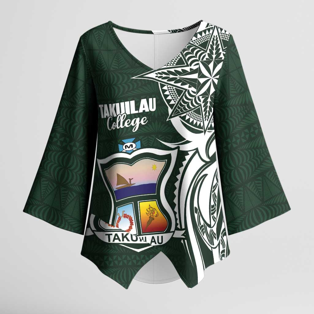 Personalised Tonga Takuilau College Kimono Sleeve Blouse Est 1975 Tongan Ngatu Pattern LT14 Female Green - Polynesian Pride