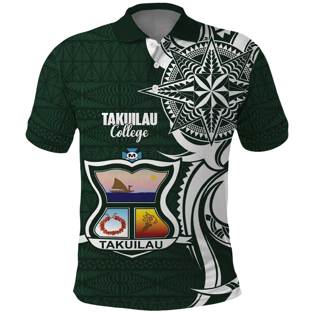 Personalised Tonga Takuilau College Polo Shirt Est 1975 Tongan Ngatu Pattern LT14 Green - Polynesian Pride