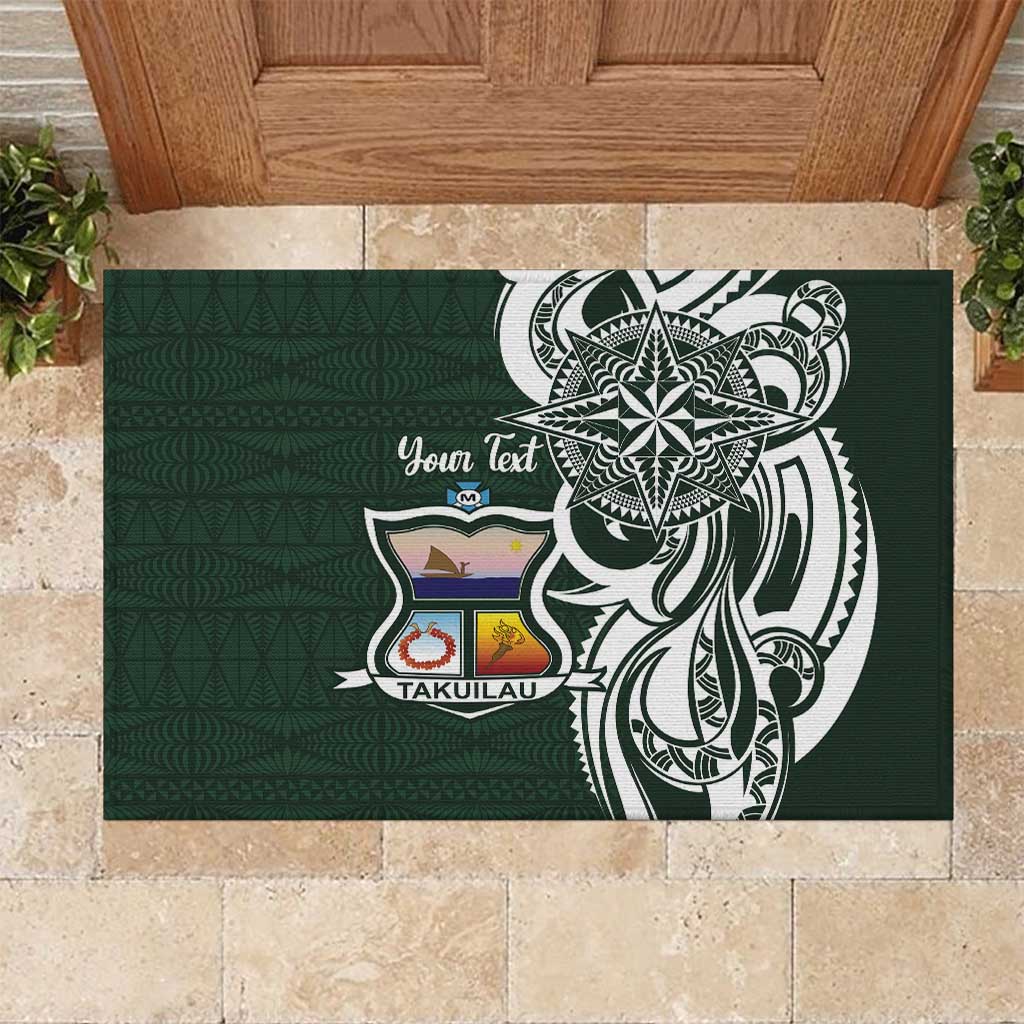 Personalised Tonga Takuilau College Rubber Doormat Est 1975 Tongan Ngatu Pattern LT14 Green - Polynesian Pride