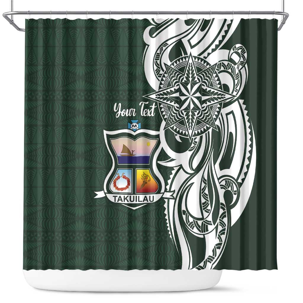 Personalised Tonga Takuilau College Shower Curtain Est 1975 Tongan Ngatu Pattern LT14 Green - Polynesian Pride