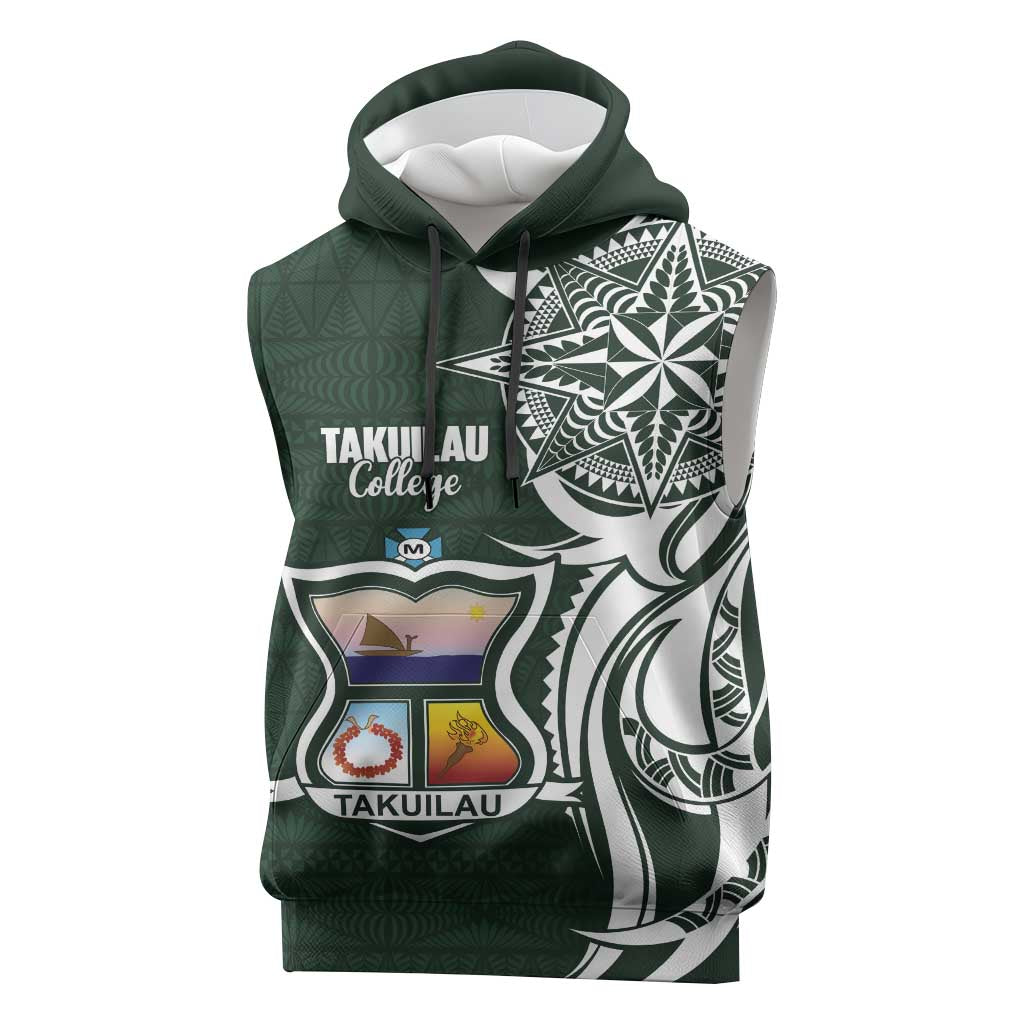 Personalised Tonga Takuilau College Sleeveless Hoodie Est 1975 Tongan Ngatu Pattern LT14 Green - Polynesian Pride