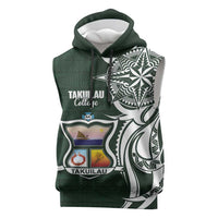 Personalised Tonga Takuilau College Sleeveless Hoodie Est 1975 Tongan Ngatu Pattern LT14 Green - Polynesian Pride