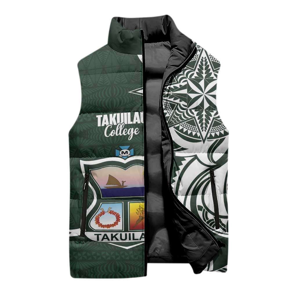 Personalised Tonga Takuilau College Sleeveless Puffer Jacket Est 1975 Tongan Ngatu Pattern LT14 - Polynesian Pride