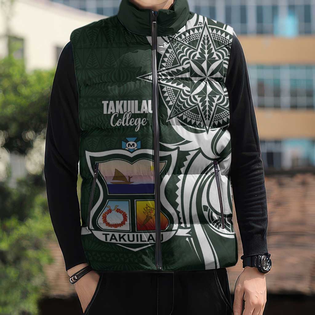 Personalised Tonga Takuilau College Sleeveless Puffer Jacket Est 1975 Tongan Ngatu Pattern LT14 - Polynesian Pride