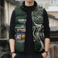 Personalised Tonga Takuilau College Sleeveless Puffer Jacket Est 1975 Tongan Ngatu Pattern LT14 - Polynesian Pride