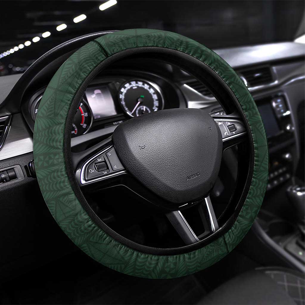 Tonga Takuilau College Steering Wheel Cover Est 1975 Tongan Ngatu Pattern LT14 Universal Fit Green - Polynesian Pride