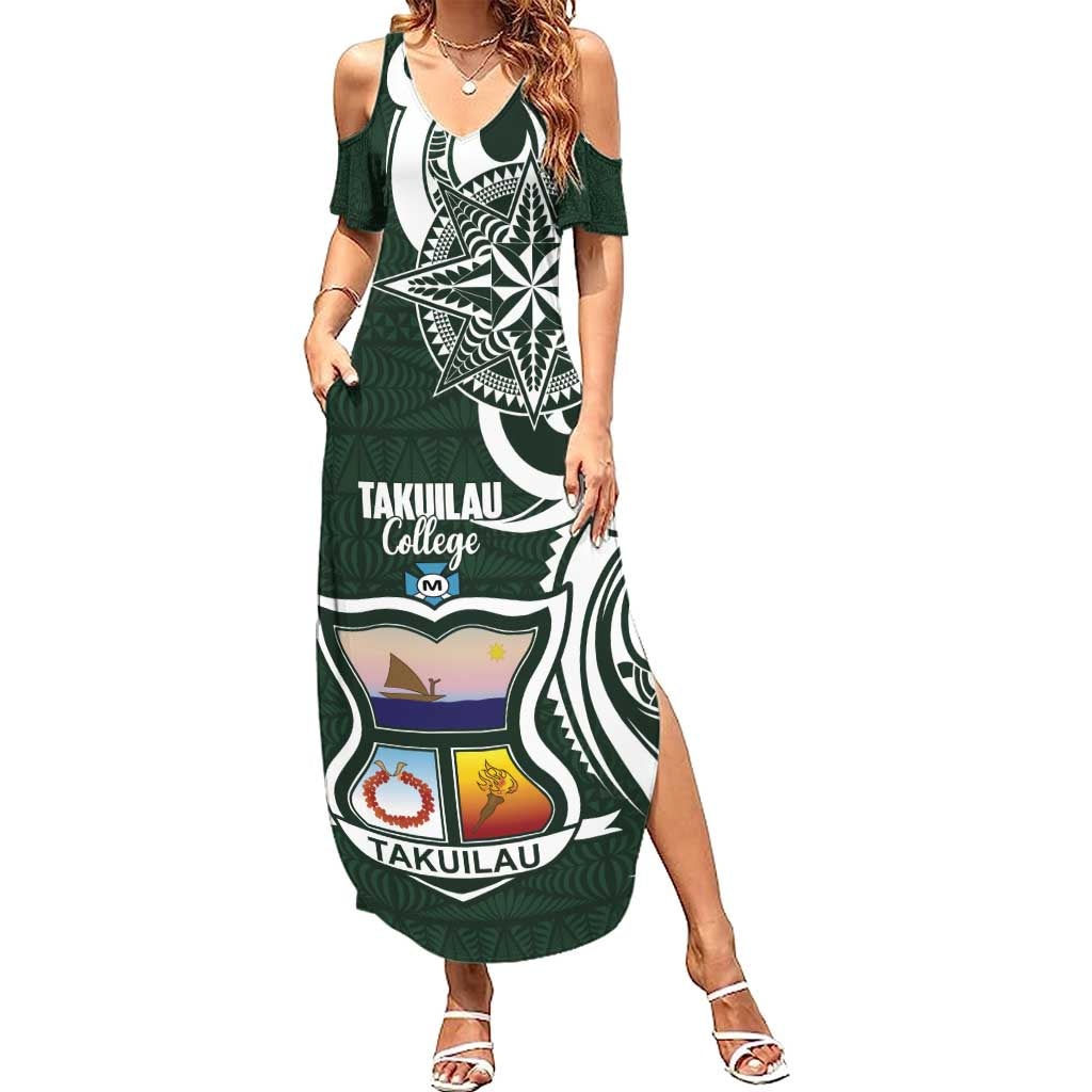 Personalised Tonga Takuilau College Summer Maxi Dress Est 1975 Tongan Ngatu Pattern LT14 Women Green - Polynesian Pride