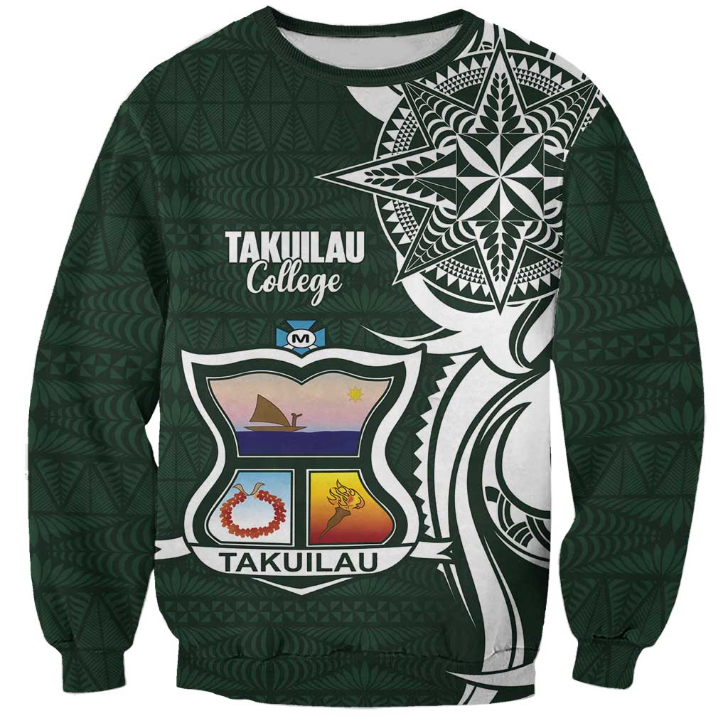 Personalised Tonga Takuilau College Sweatshirt Est 1975 Tongan Ngatu Pattern LT14 Unisex Green - Polynesian Pride