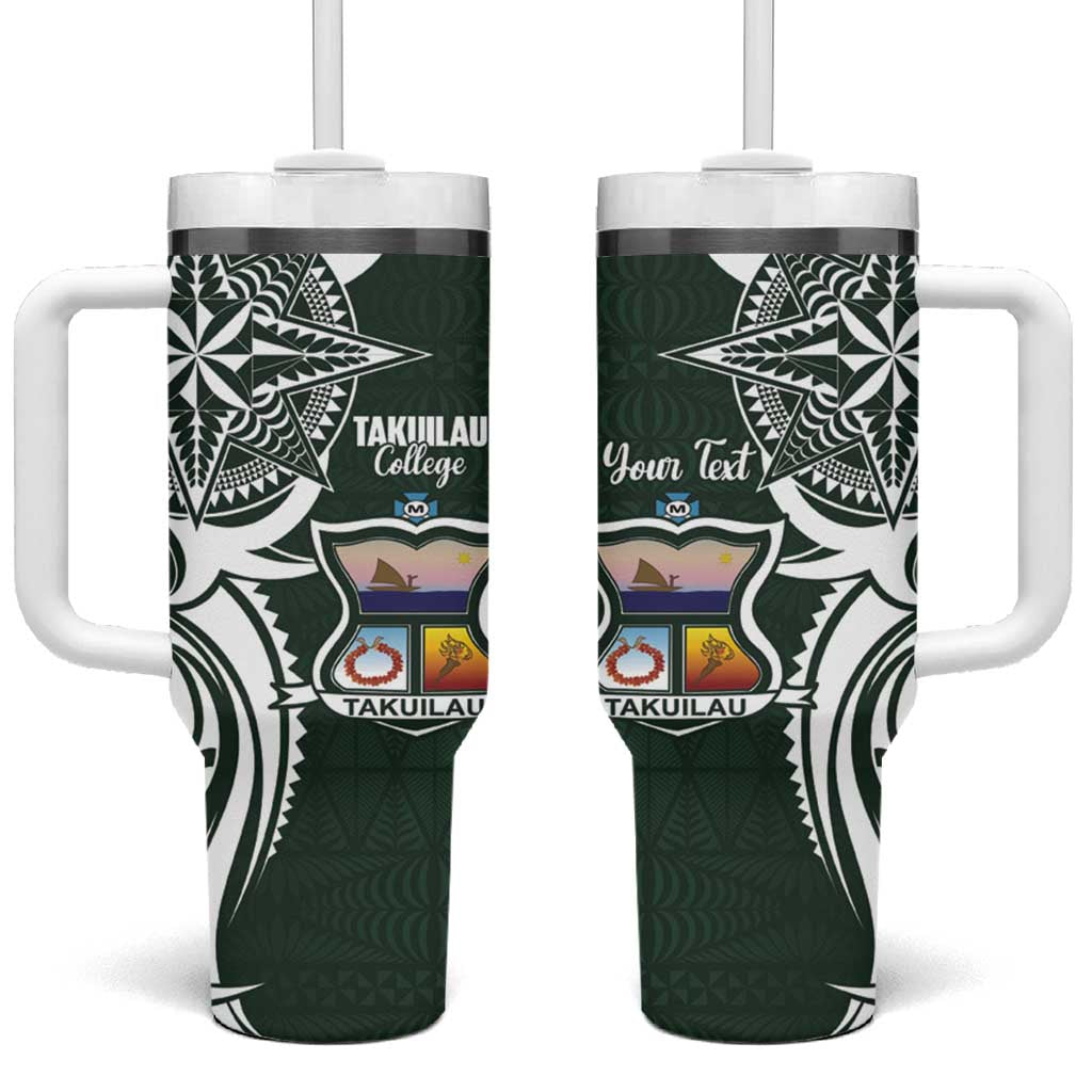 Personalised Tonga Takuilau College Tumbler With Handle Est 1975 Tongan Ngatu Pattern LT14 One Size: 40 oz Green - Polynesian Pride