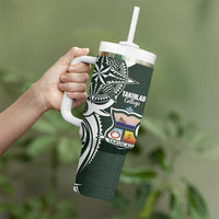 Personalised Tonga Takuilau College Tumbler With Handle Est 1975 Tongan Ngatu Pattern LT14 - Polynesian Pride