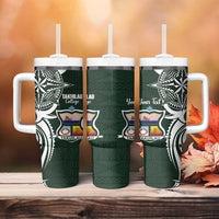Personalised Tonga Takuilau College Tumbler With Handle Est 1975 Tongan Ngatu Pattern LT14 - Polynesian Pride