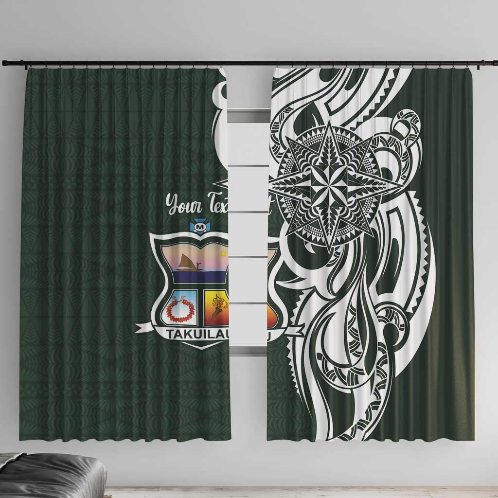 Personalised Tonga Takuilau College Window Curtain Est 1975 Tongan Ngatu Pattern LT14 With Hooks Green - Polynesian Pride
