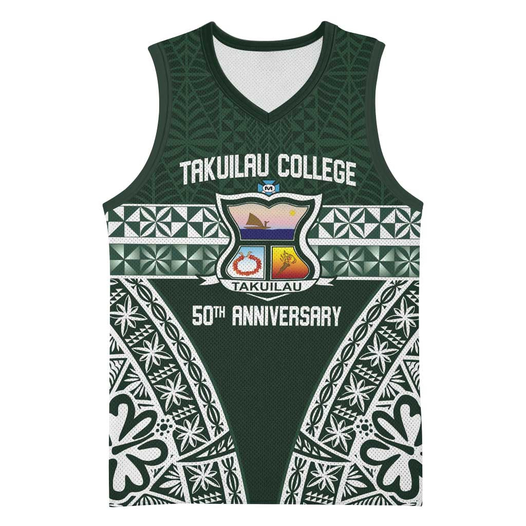 Personalised Tonga Takuilau College Basketball Jersey 50th Anniversary Ngatu Kupesi LT14 Unisex Green - Polynesian Pride